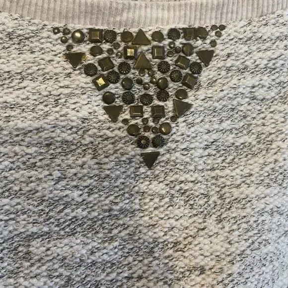 Lucky Lotus Sweater Beige metallic Knit Pullover Embellished Studded Ladies Sz L - Picture 6 of 14